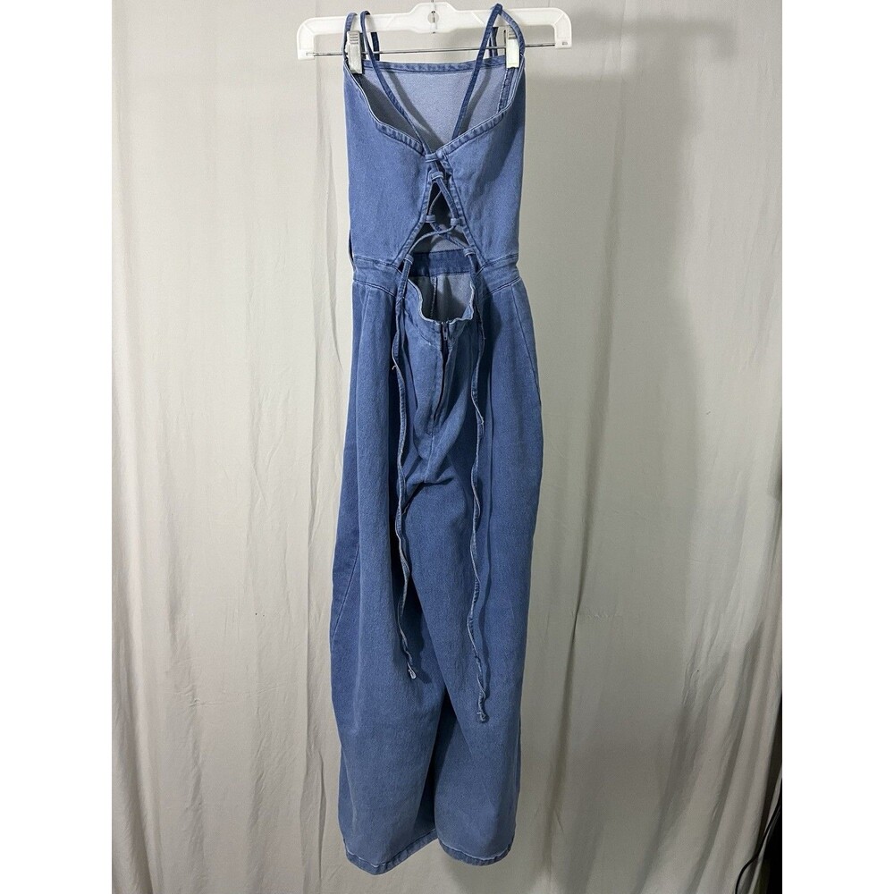 Derek Heart Denim Stretch Jumper Lace Up Back Women’s Sz M - Picture 10 of 10